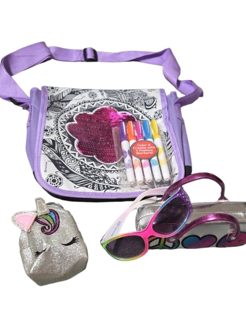 New Color Your Own Purse, Sequins Center, Childrens Place Sunglasses/case Unicor